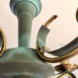 Lustre moderniste vert céladon et laiton massif