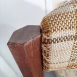 Pair of 70's wooden and tweed chairs