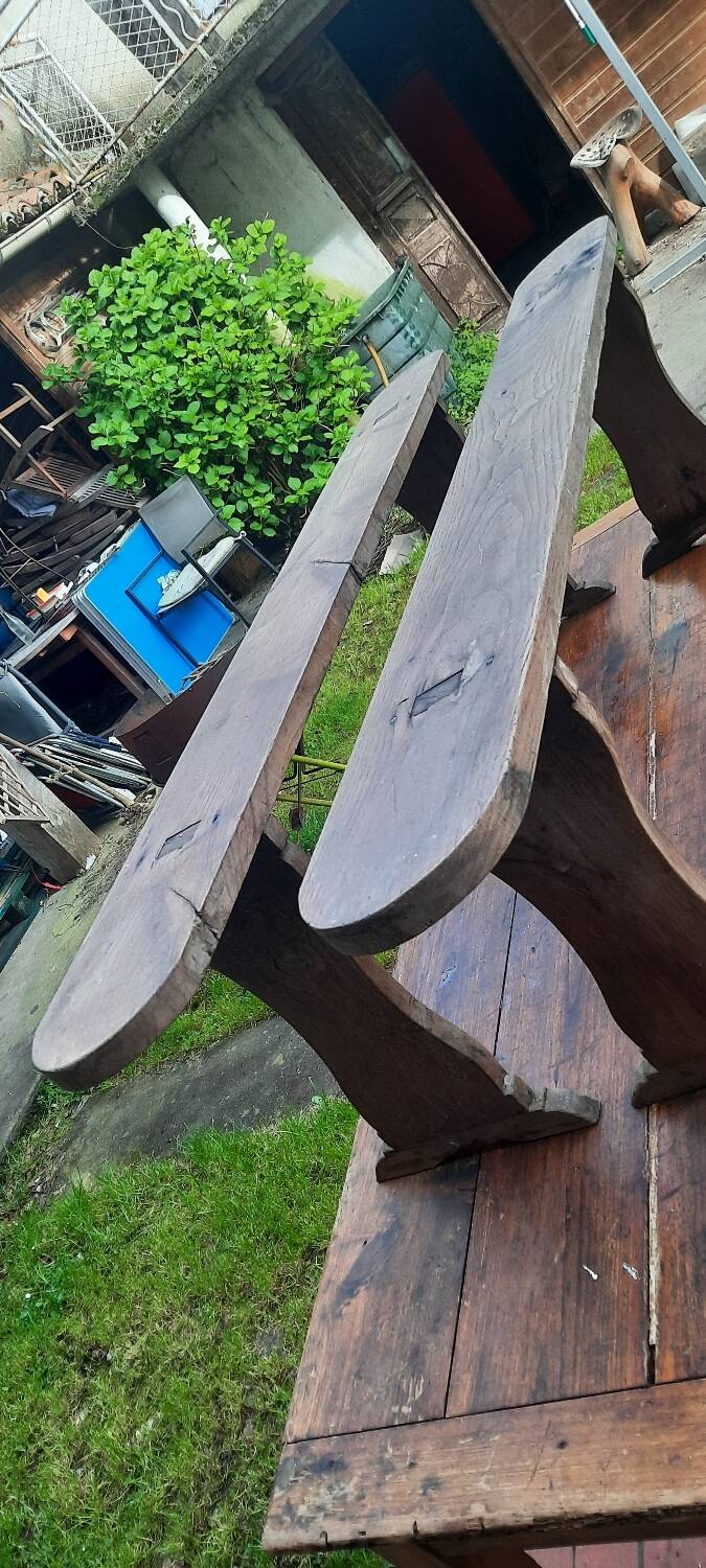 Farm table and pair of benches