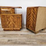 Art Decò bedside tables in blond walnut with drawer and shelf