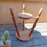 Solid wood turned tripod stool with 2 seats, 1970