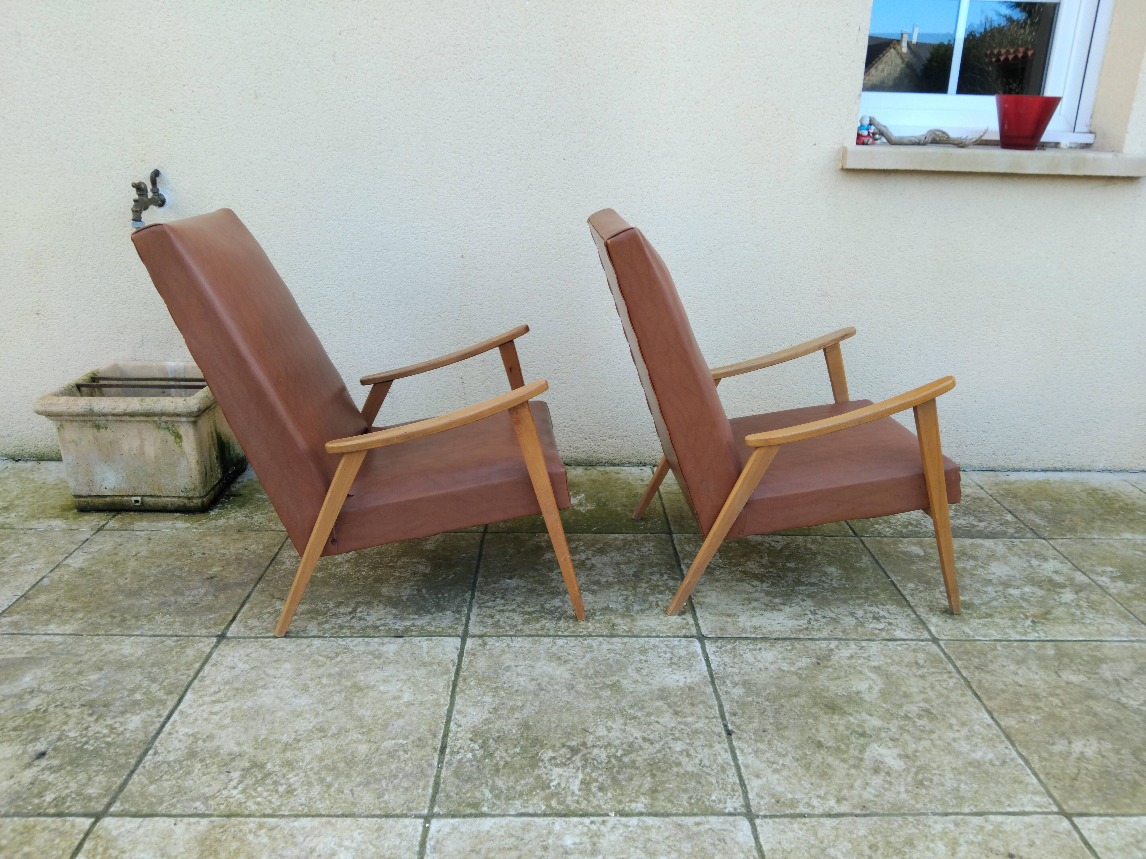 Paire de fauteuil vintage année 50 60 pieds compas scandinave