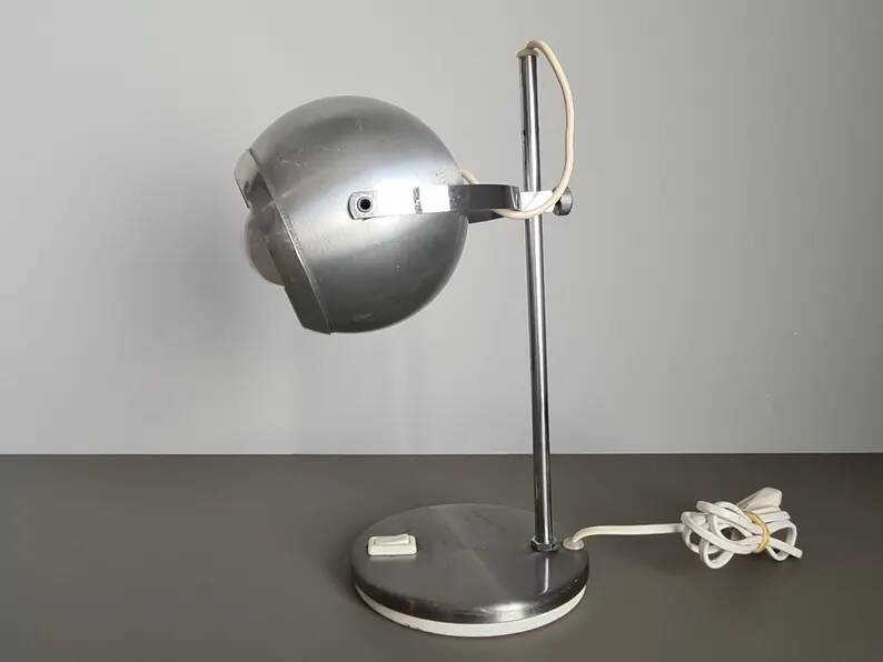 Mid Century Eyeball Desk Lamp, Space Age Table Light, brushed chrome