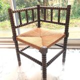 Art Deco corner chair in bobbin oak and straw, 1930s