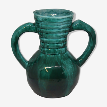 Vase with 2 handles in green ceramic