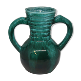 Vase with 2 handles in green ceramic