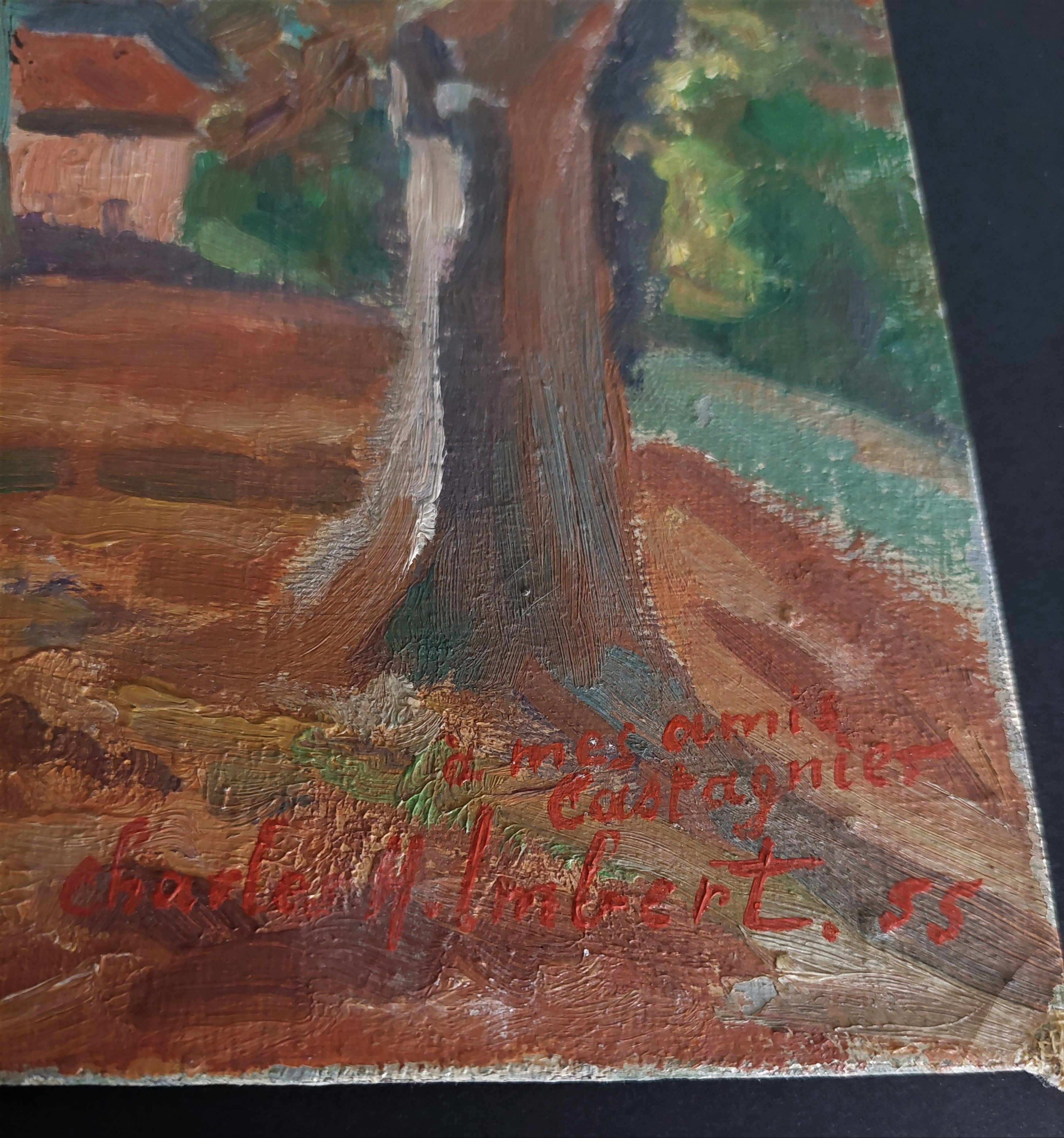 Painting oil on cardboard landscape