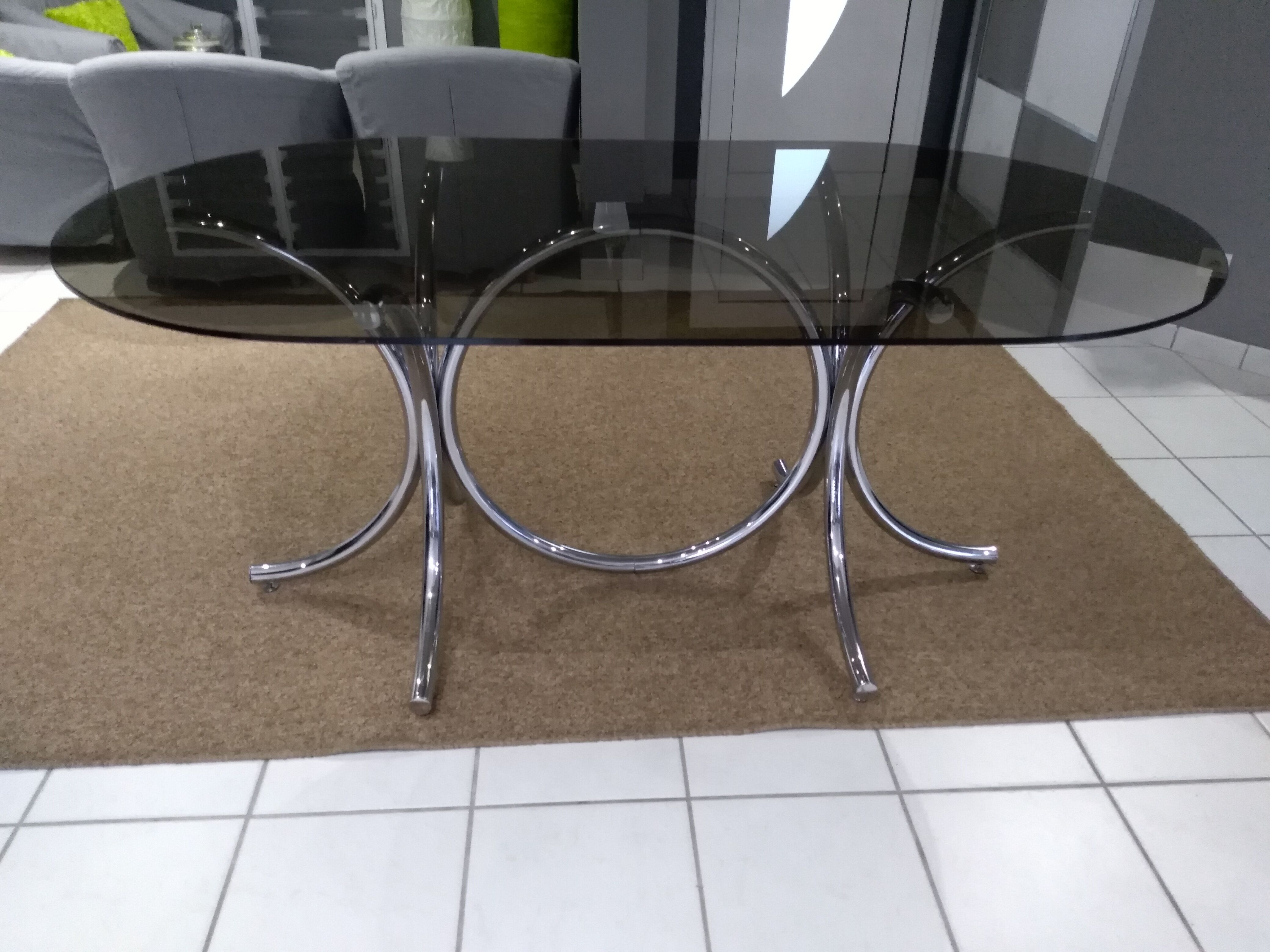 Glass table smoked oval vintage design 1970