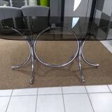 Glass table smoked oval vintage design 1970