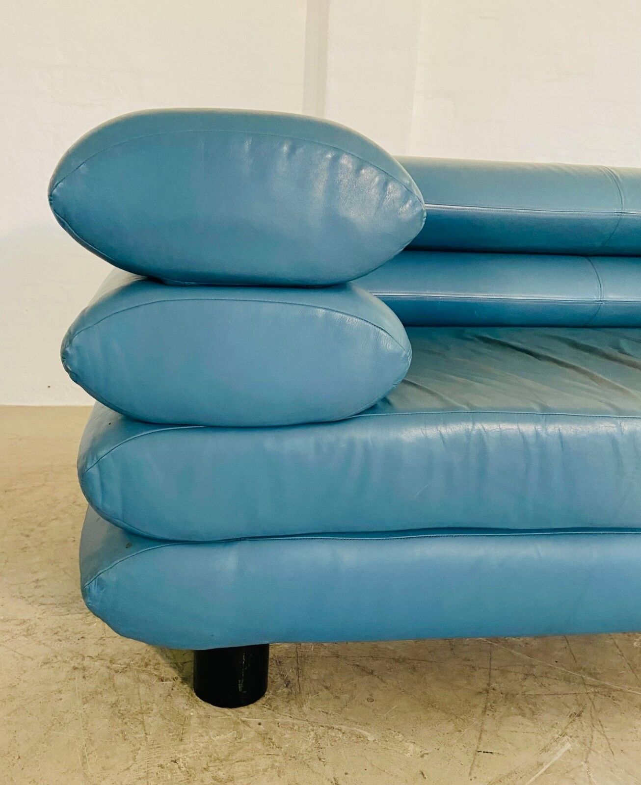 Vintage retro Swedish 2 seater turquoise leather sofa