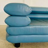 Vintage retro Swedish 2 seater turquoise leather sofa
