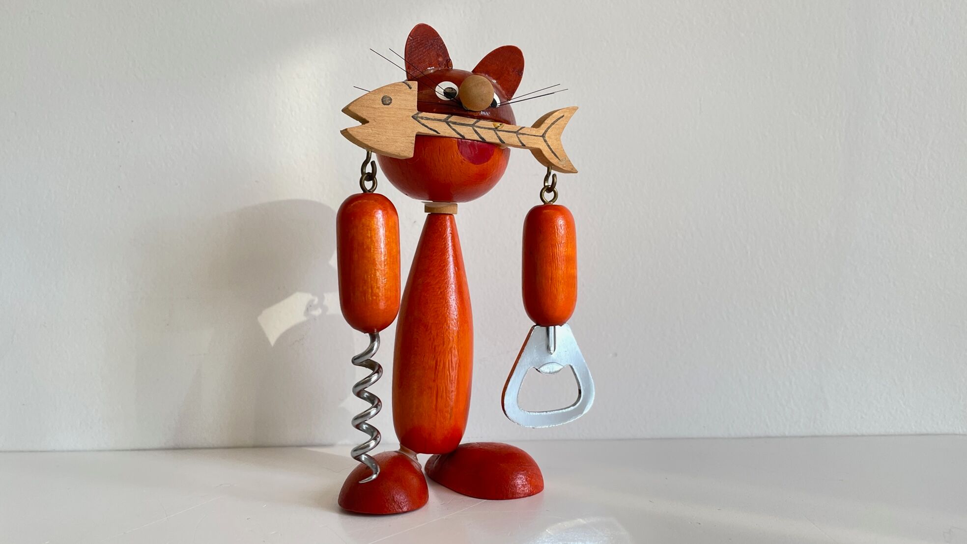 Vintage wooden cat corkscrew