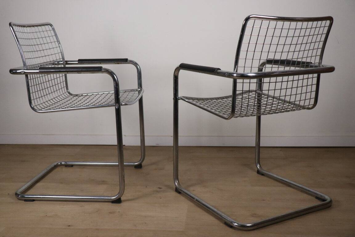 Pair of vintage chrome metal armchairs, 1970
