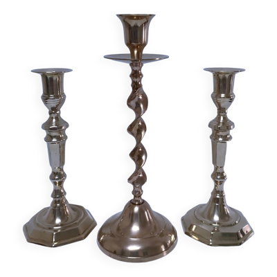 Trois bougeoirs laiton massif vintage