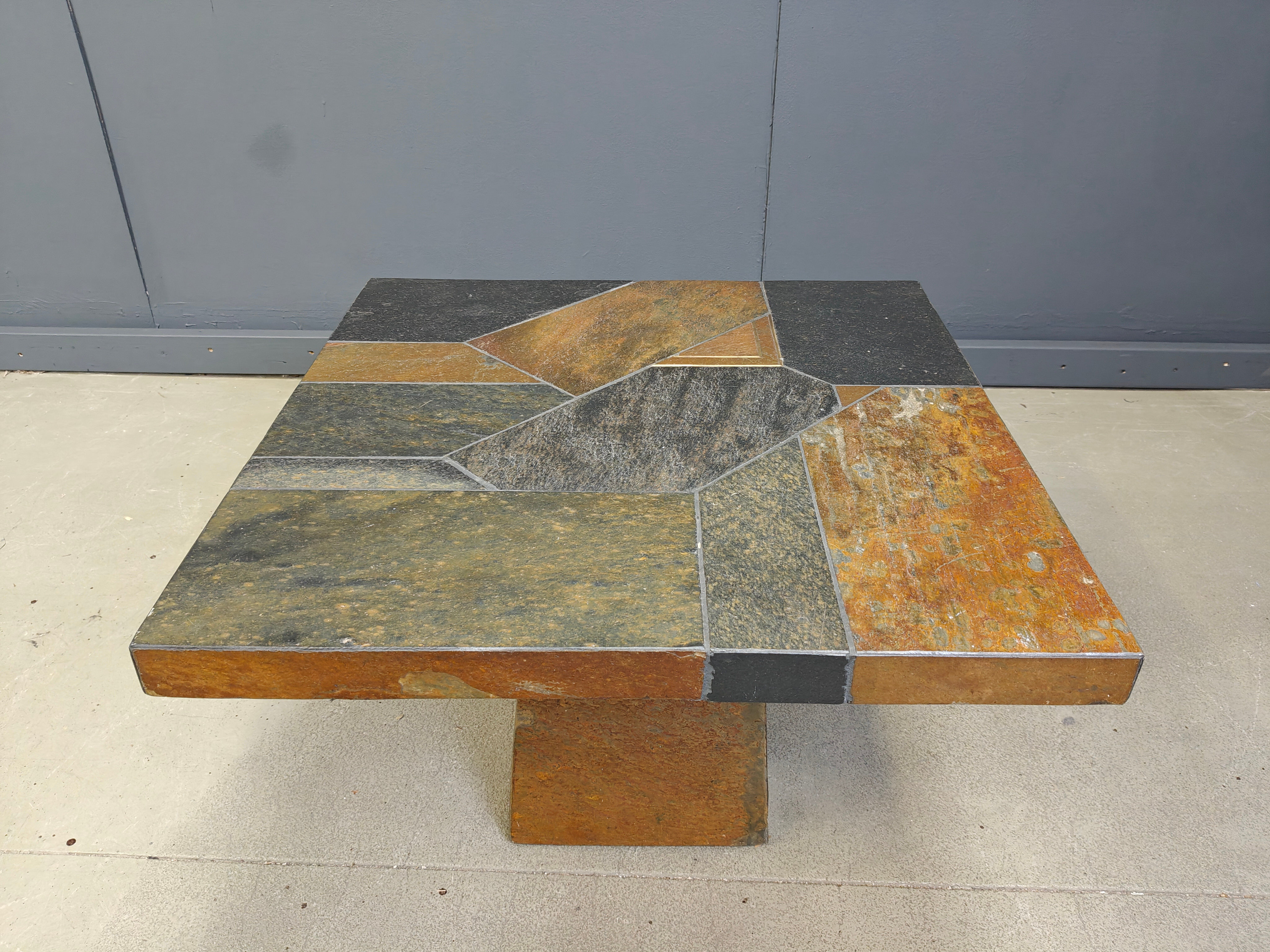 Slate stone brutalist coffee table, 1980s