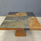 Slate stone brutalist coffee table, 1980s