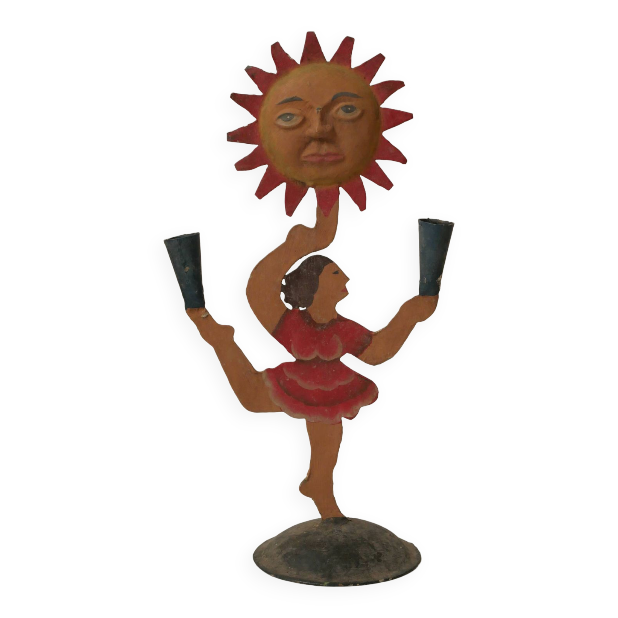 Vintage candelabra candle holder in hand-painted metal Netherlands 70s sun dancer