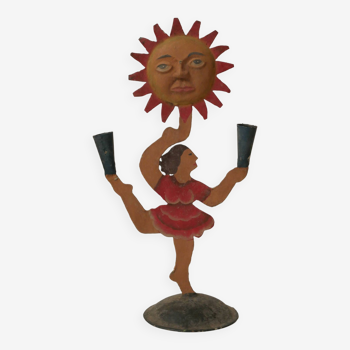 Vintage candelabra candle holder in hand-painted metal Netherlands 70s sun dancer