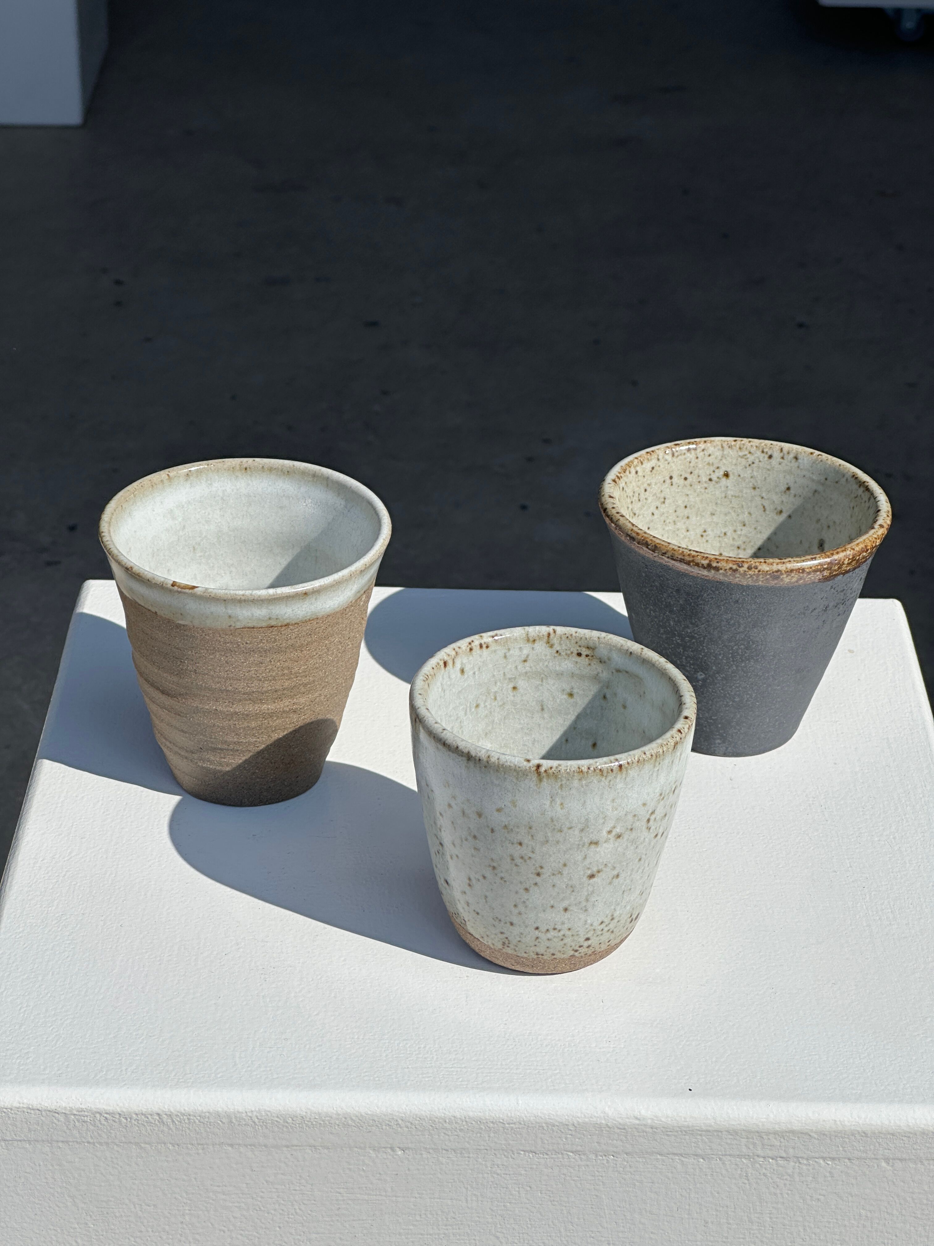 Set of 3 cups / mug in Indonesian ceramic (black, matte brown & speckled glazed)