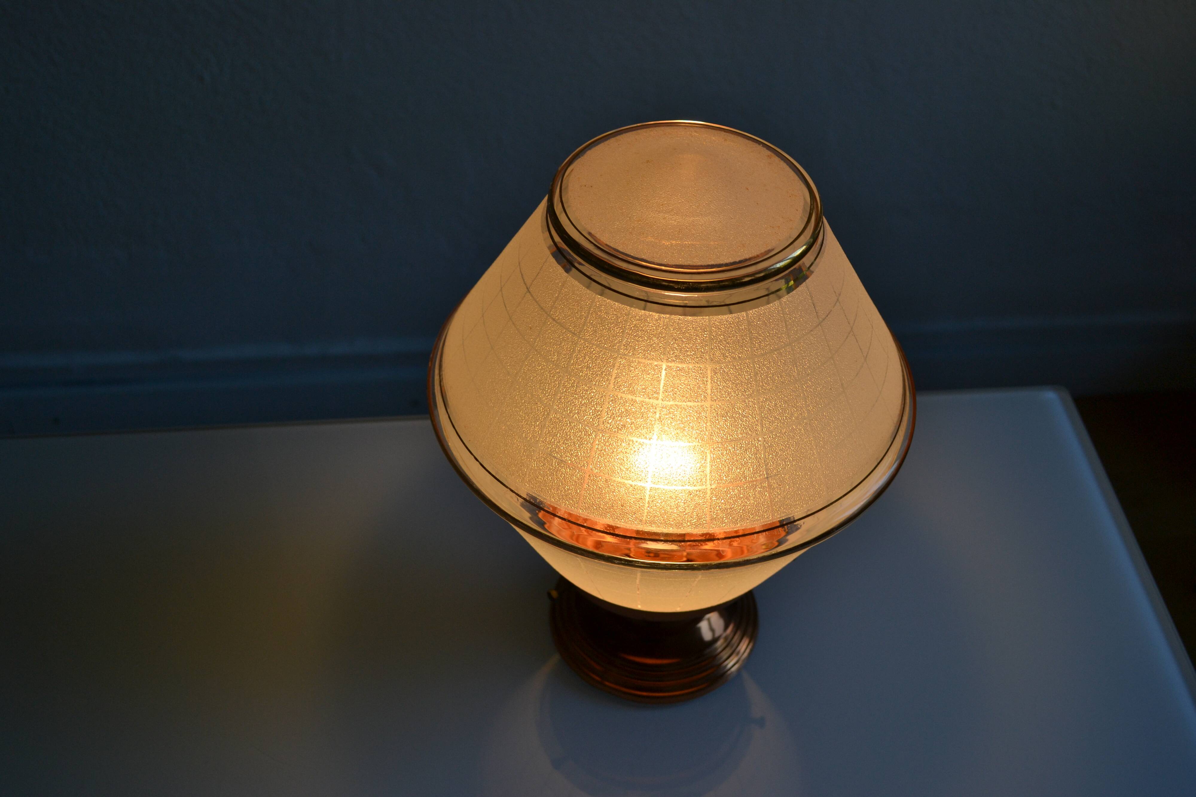 Art Deco table lamp with granite glass globe