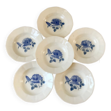 6 hollow plates Digoin Sarreguemines blue flowers 30s