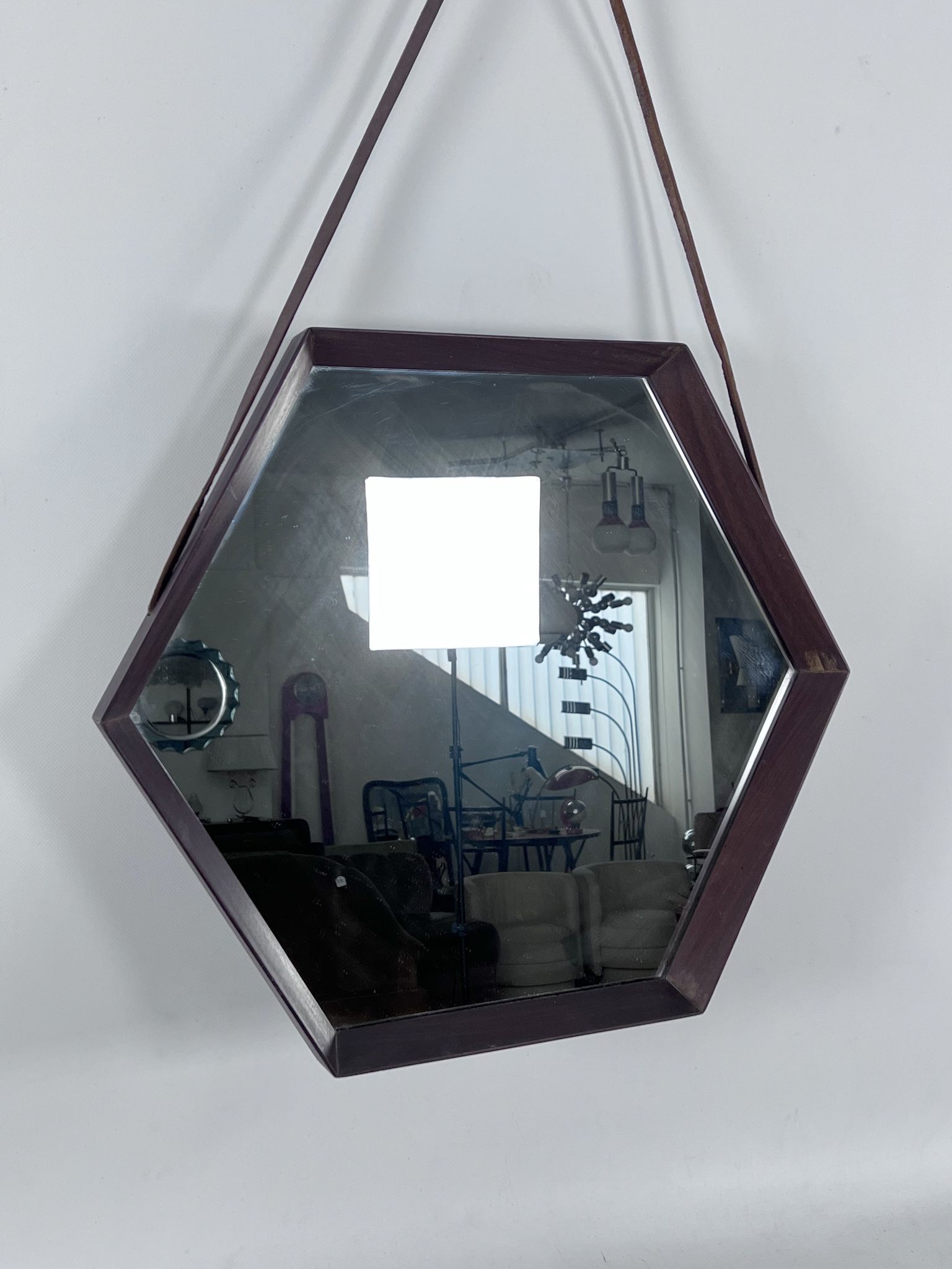 Italian Mid-Century Hexagonal wood wall mirror