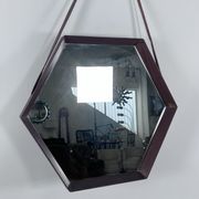 Italian Mid-Century Hexagonal wood wall mirror