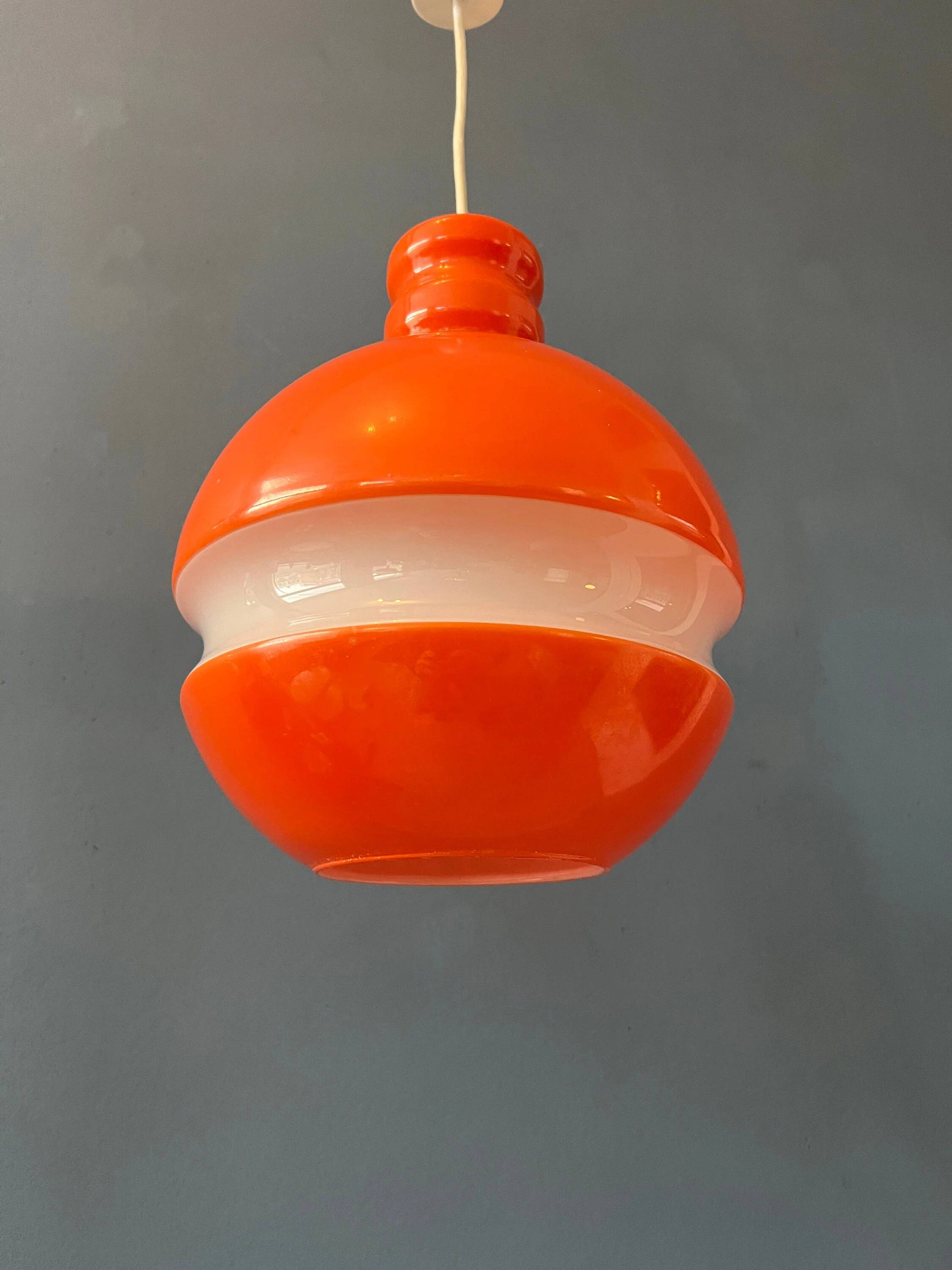 Suspension en verre Peill & Putzler mid-century orange et blanc