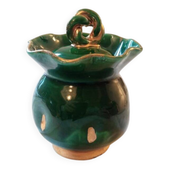 Green and gold sugar bowl