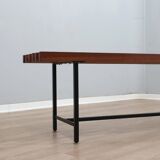 Mid-Century slatted teak bench with iron frame Italy 1950s