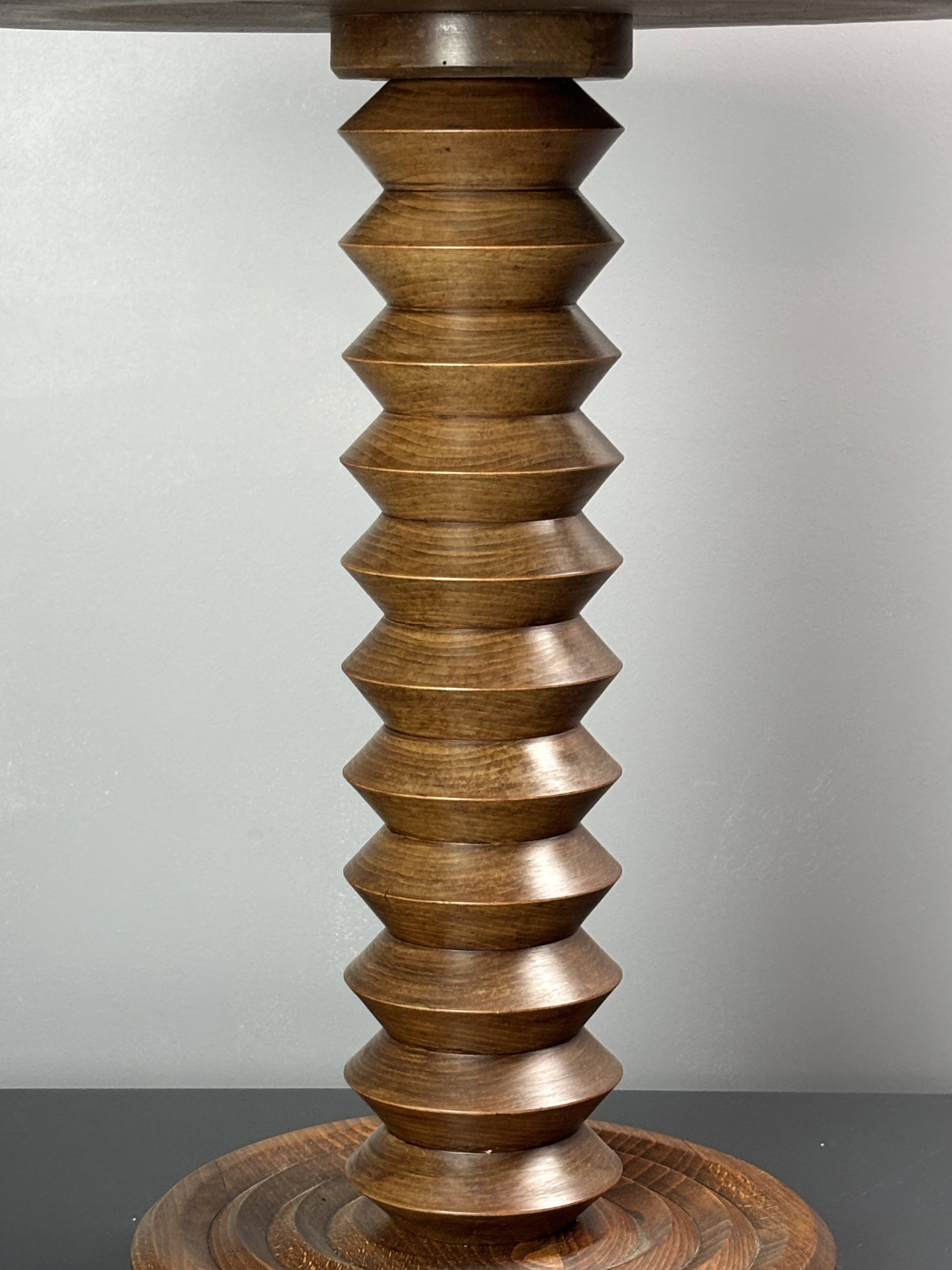 Midcentury brutalist wood turned side table in the style of Charles Dudouyt