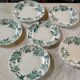 6 flat plates Anémone from St Amand in gray green color