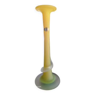 Vase soliflore vintage en verre soufflé - Verrerie d'Art de Toul - 34 cm
