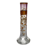 Antique purple tinted glass vase | ribbon/bow and flowers