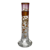 Soliflore ancien en verre teinté violet | ruban/nœud et fleurs