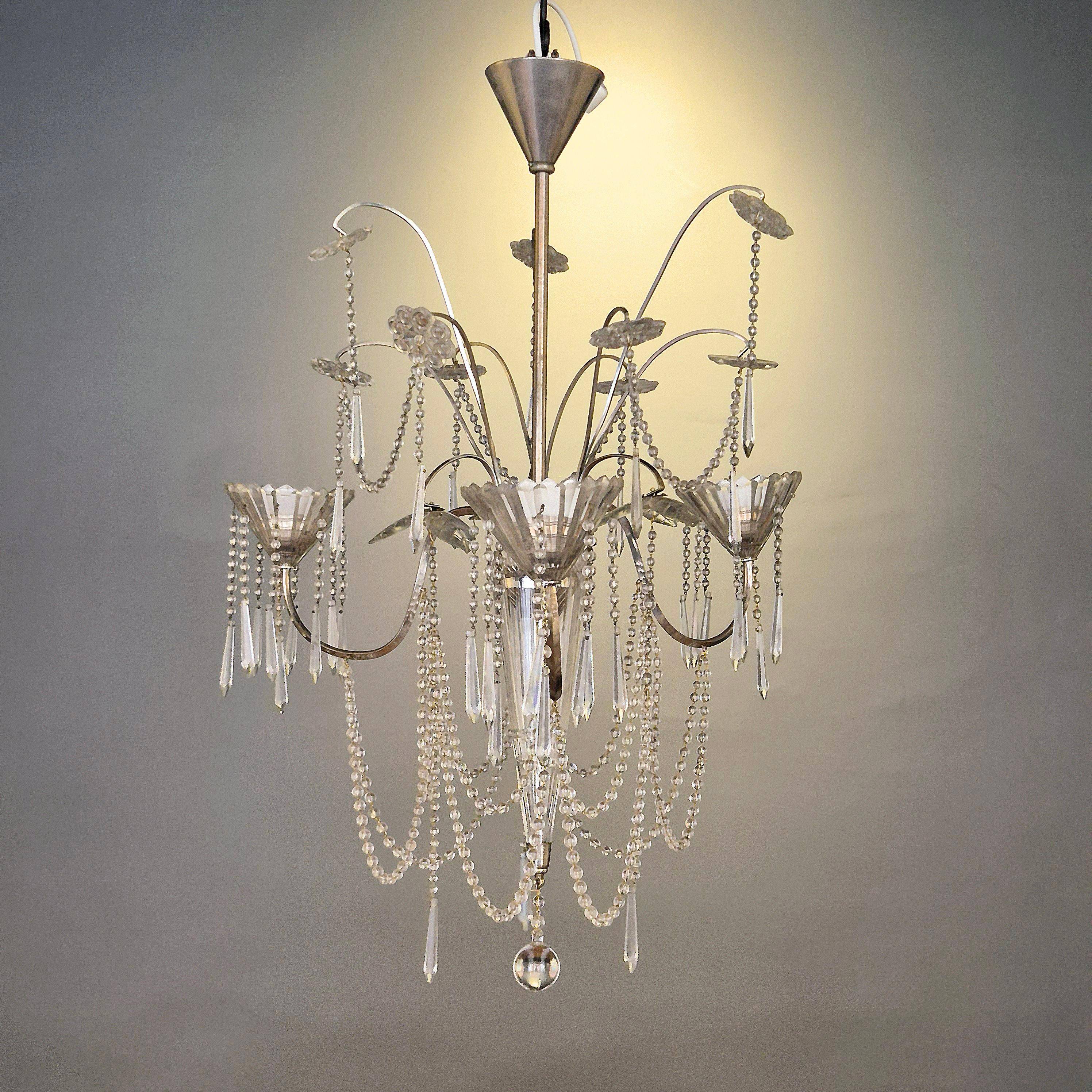 Lustre, crystal and silver-plated metal, Swedish neoclassicism
