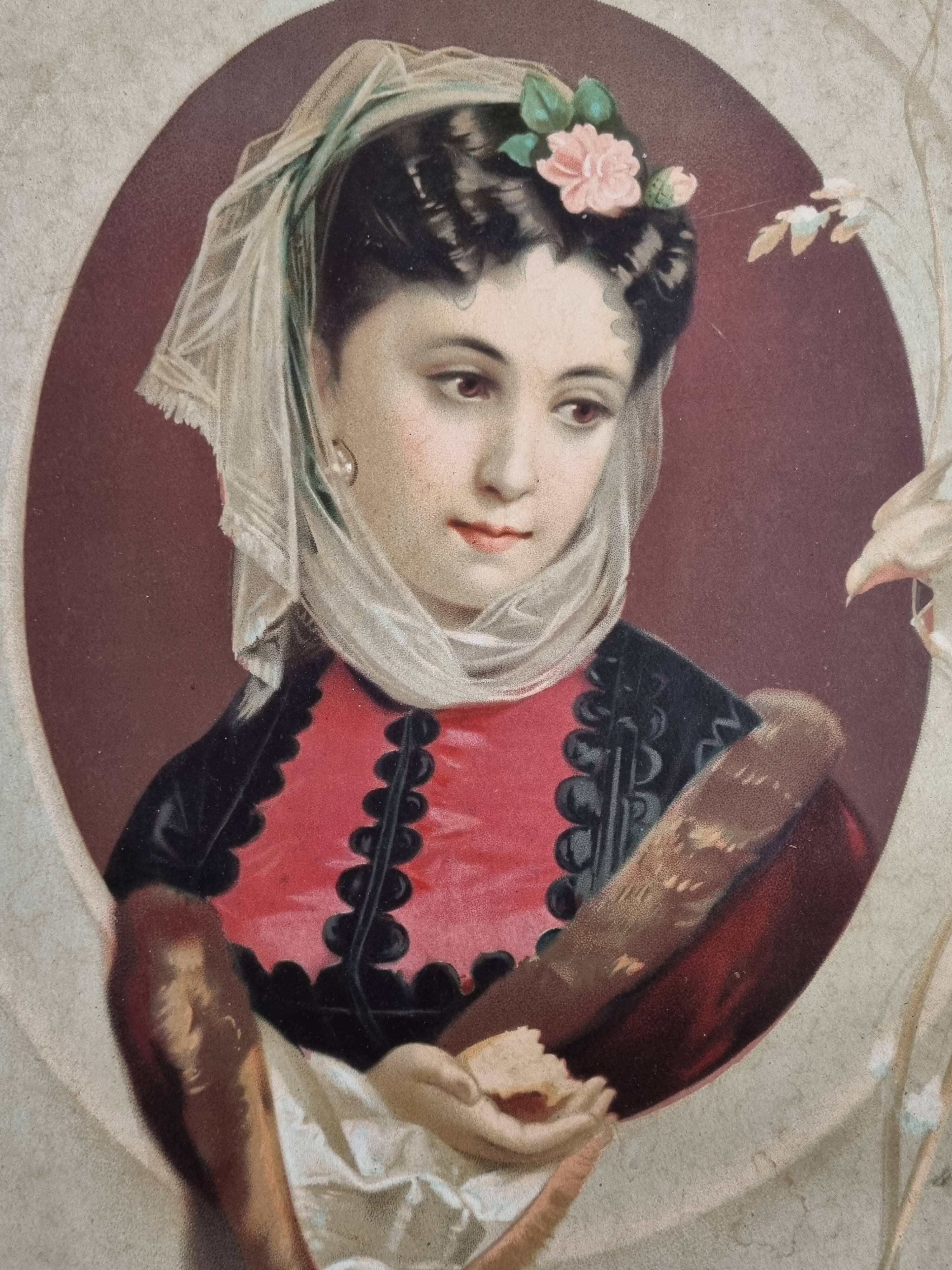 Original late 19th century chromolithograph, The Four Seasons, Winter, framed