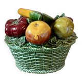 Vintage barbotine dish with fruit decorations