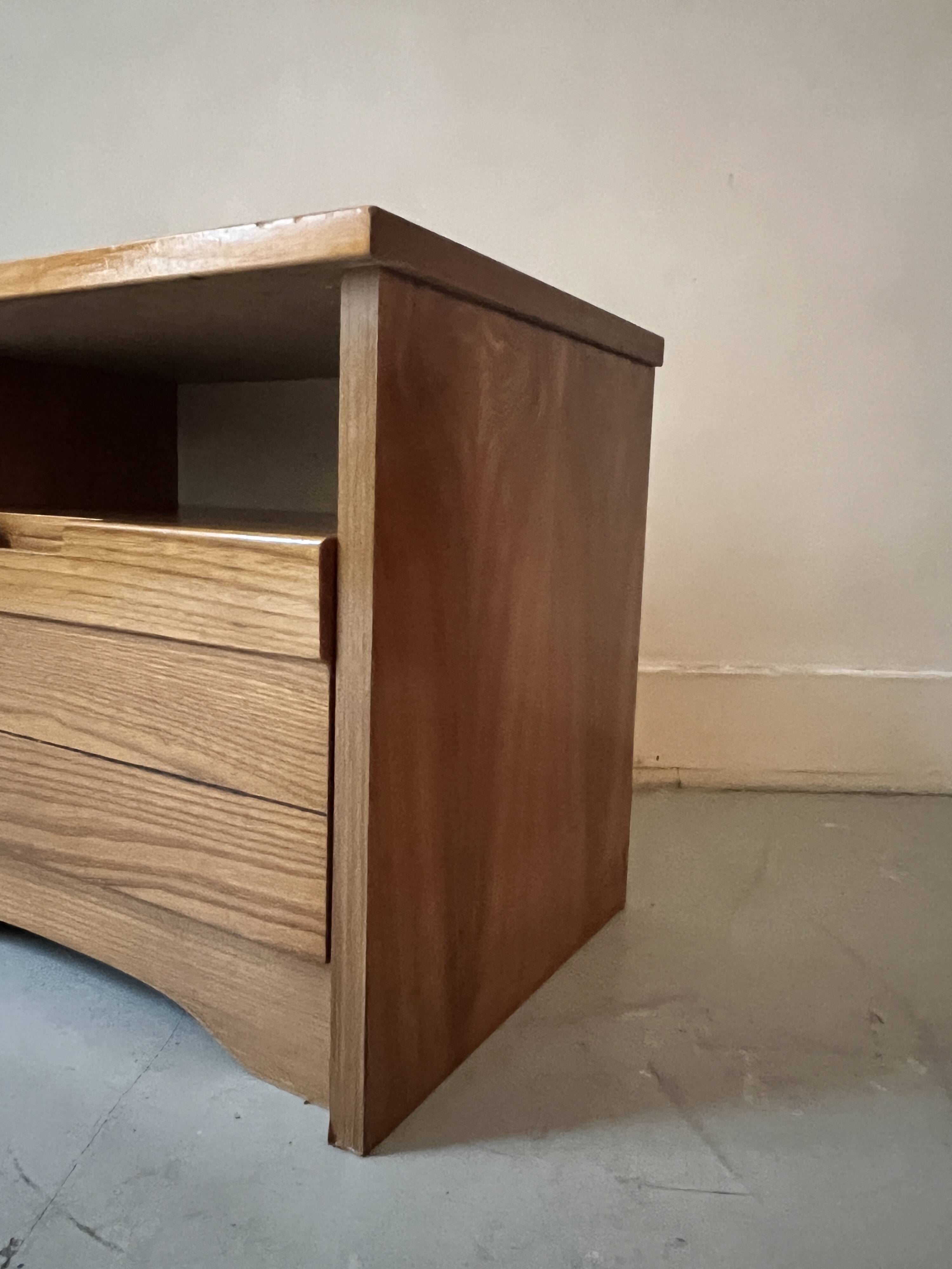Pair of elm wood bedside tables, France 1950