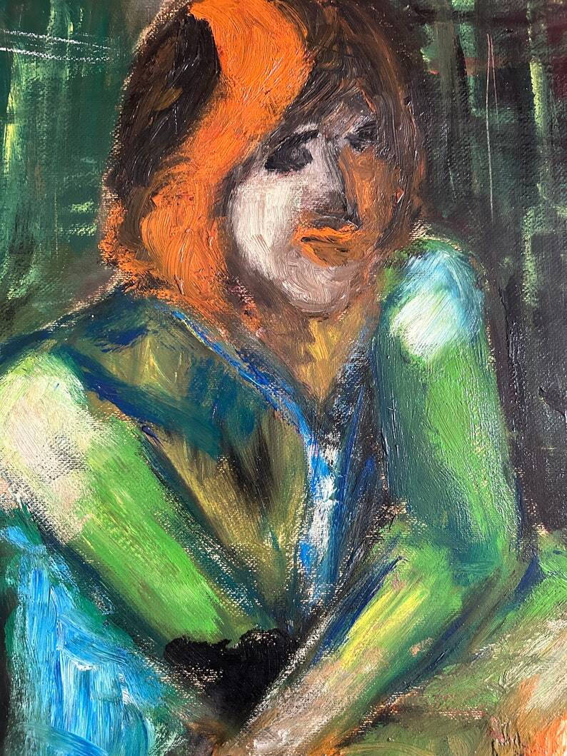 Portrait d'une femme, tableau à l'huile sur toile moderniste du xxe siècle - signé