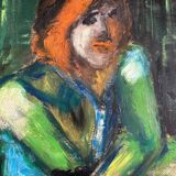 Portrait d'une femme, tableau à l'huile sur toile moderniste du xxe siècle - signé