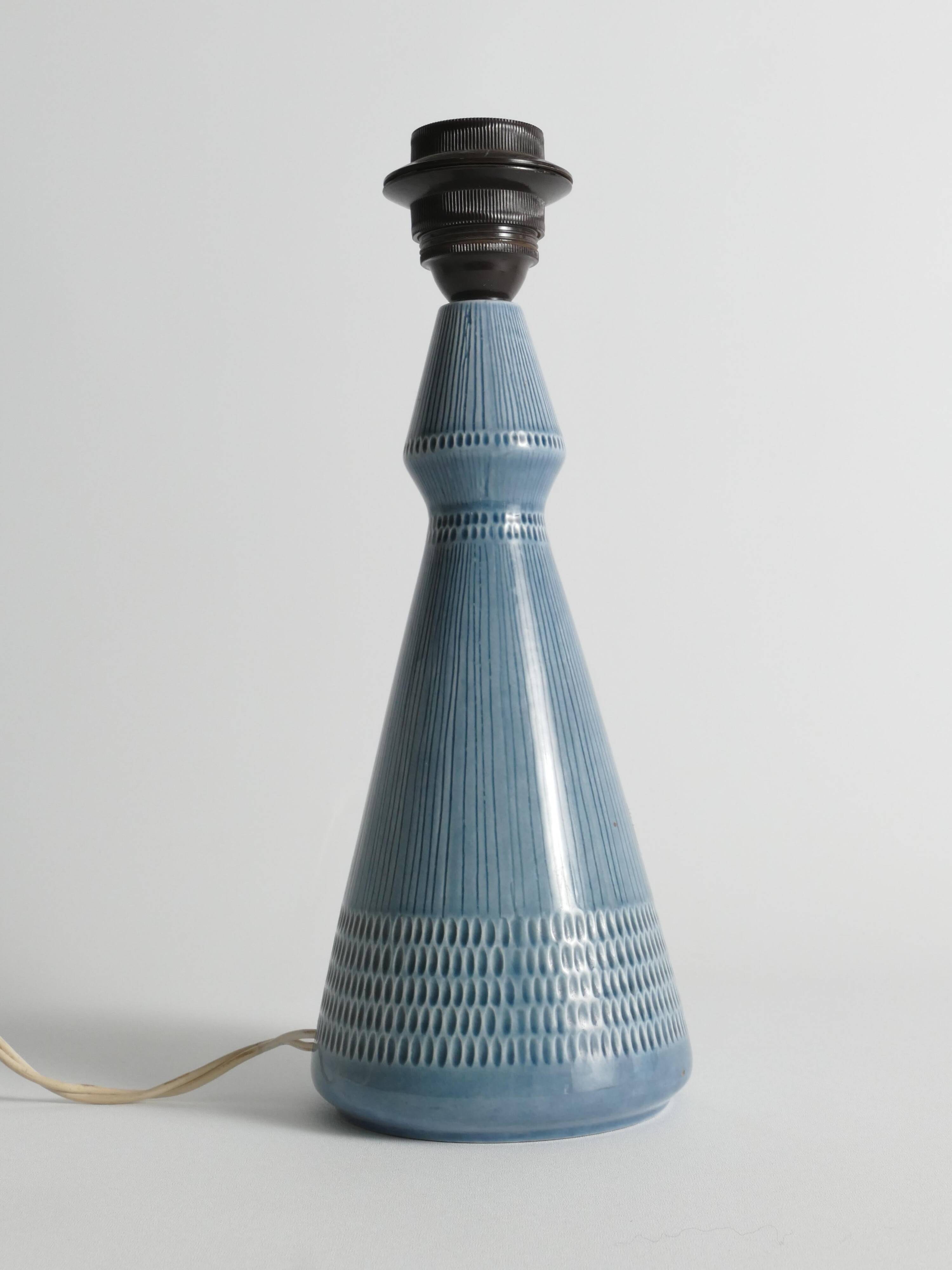 Dusty Blue Ceramic Table Lamp by Rörstrand, Sweden 1980s