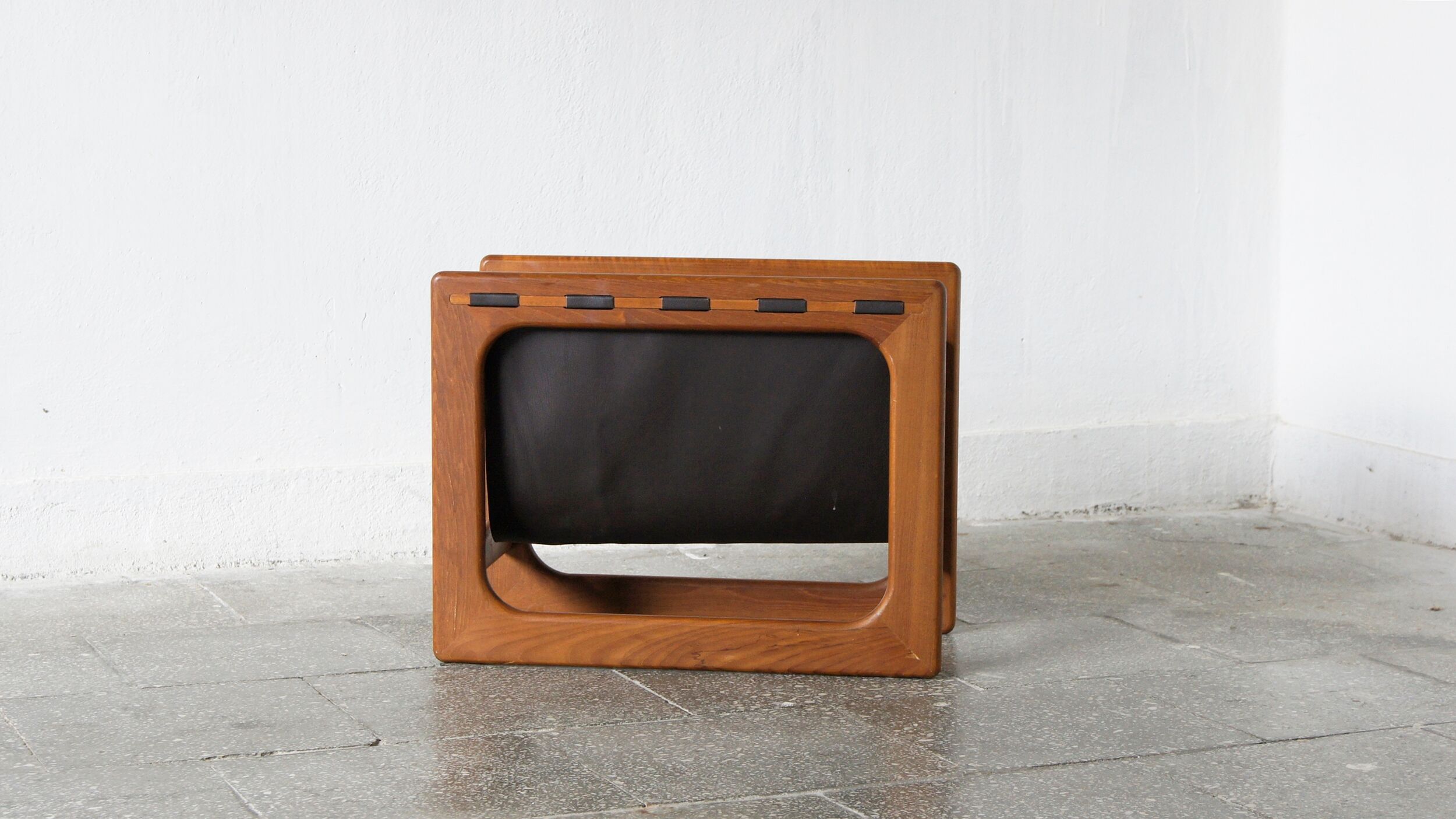 Mid-Century Danish Modern Teak & Leather Magazine Rack from Salin Mobler