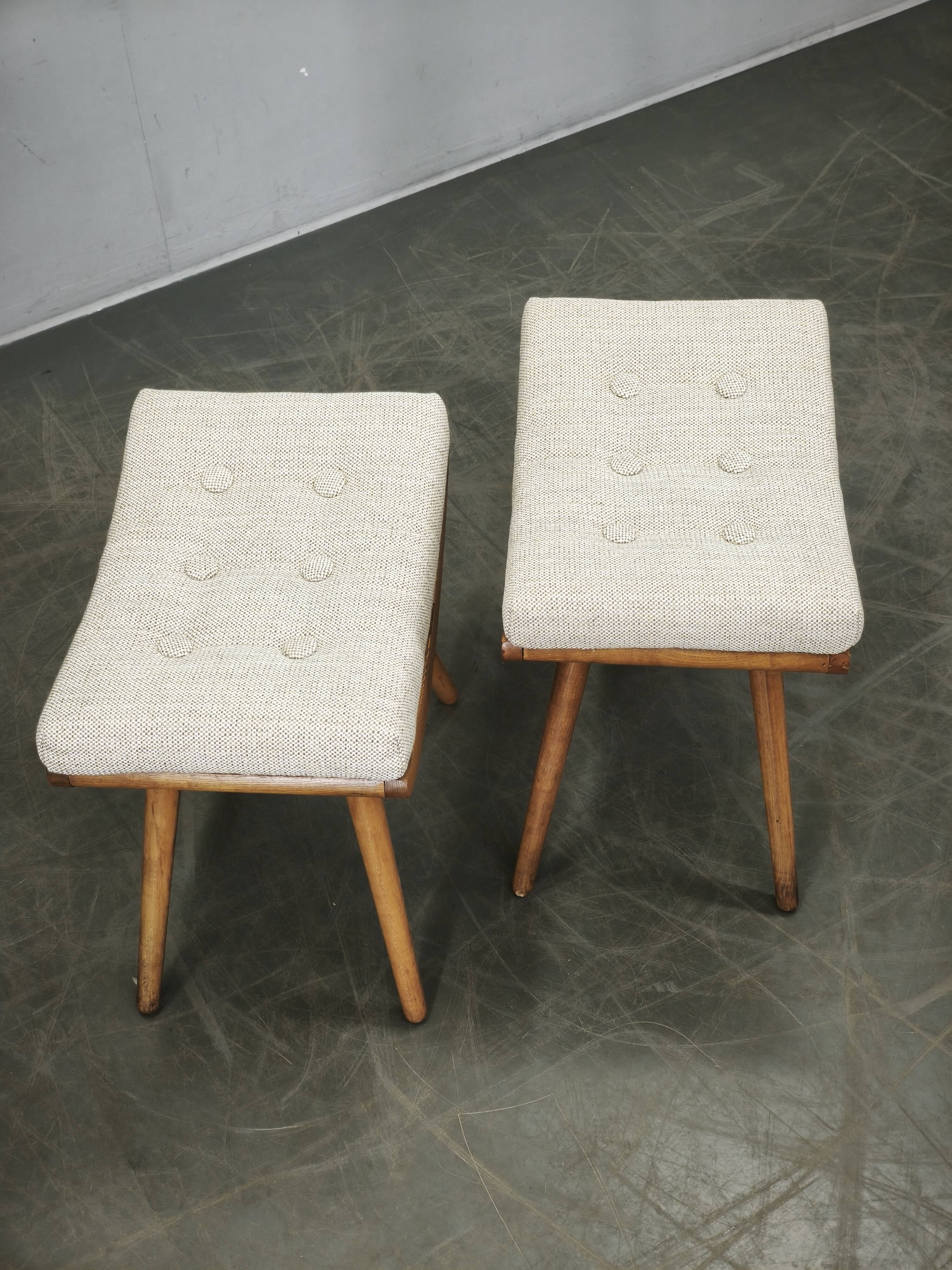 Pair of Mid-Century Beech Stools, Czechoslovakia, 1960s