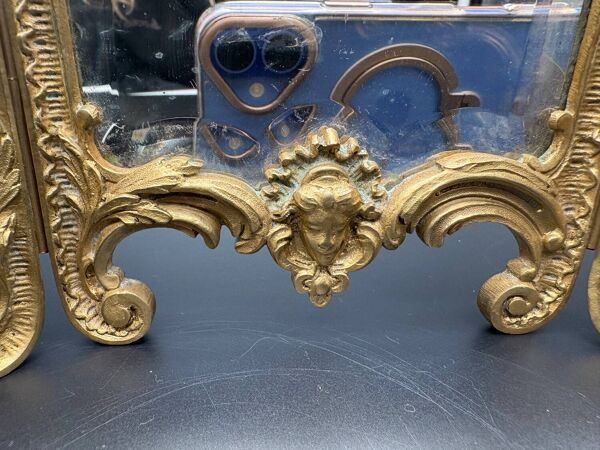 Miroir Triptyque, Bronze Doré, vers 1900.