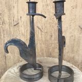 Signed zoomorphic iron candle holders
