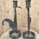 Signed zoomorphic iron candle holders