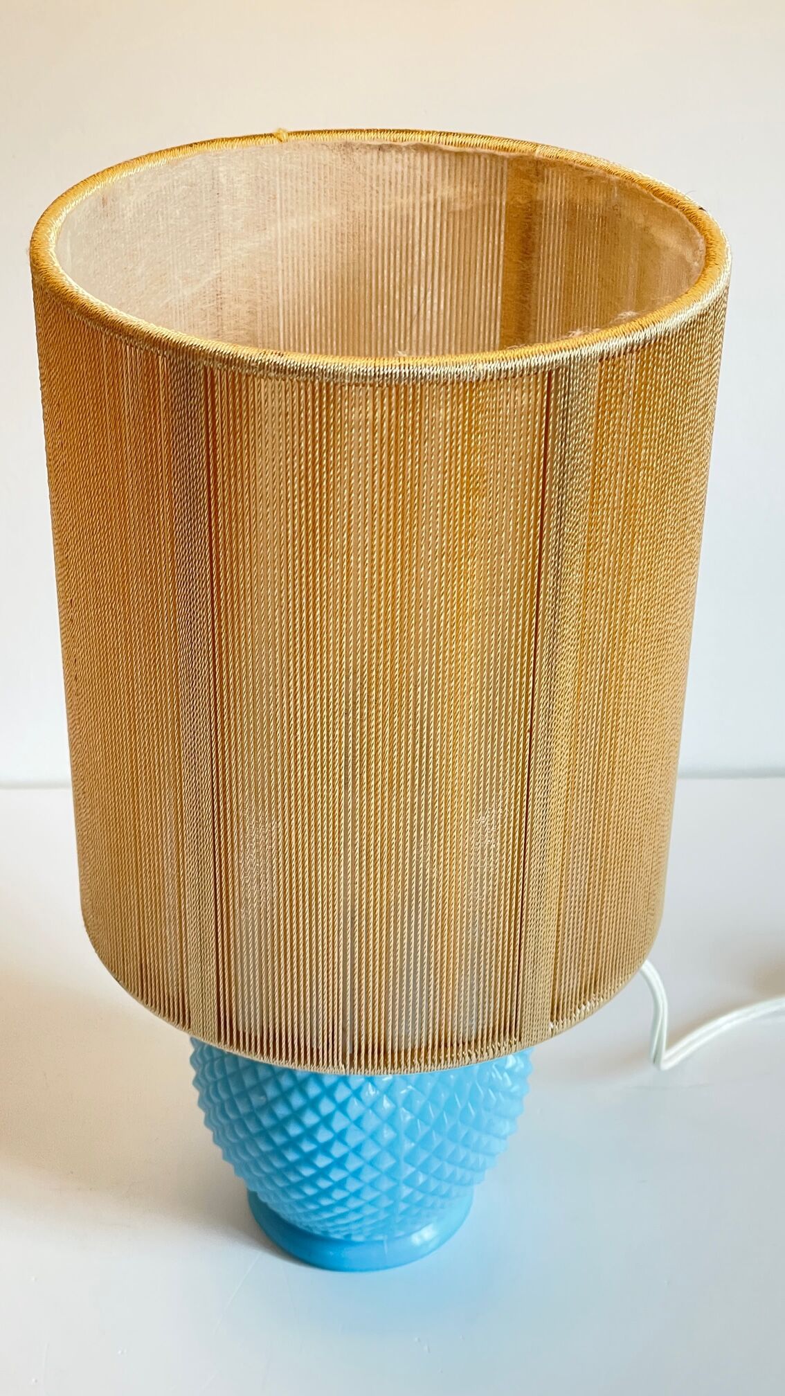 Vintage lamp in opaline blue and golden sons
