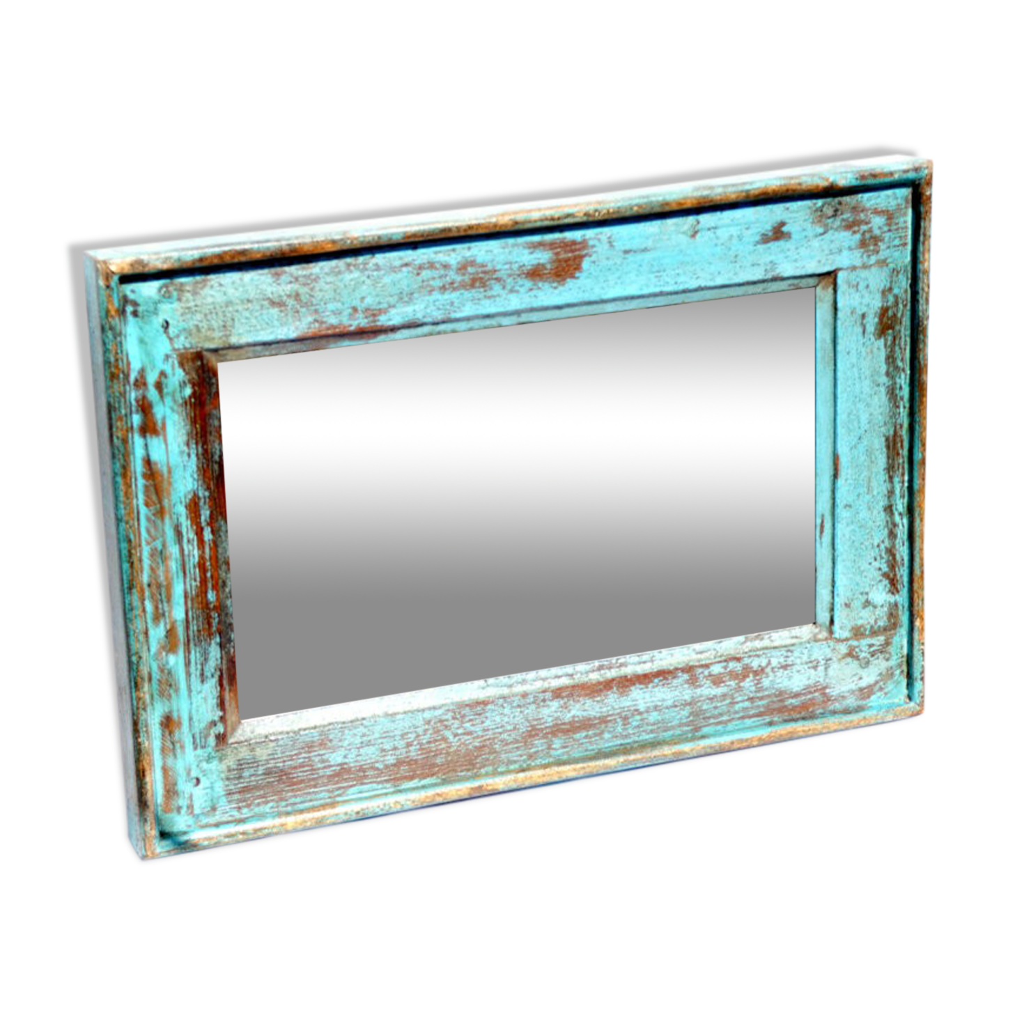 Mirror Wood Old Teak Patina Blue 56x3x39cm 21