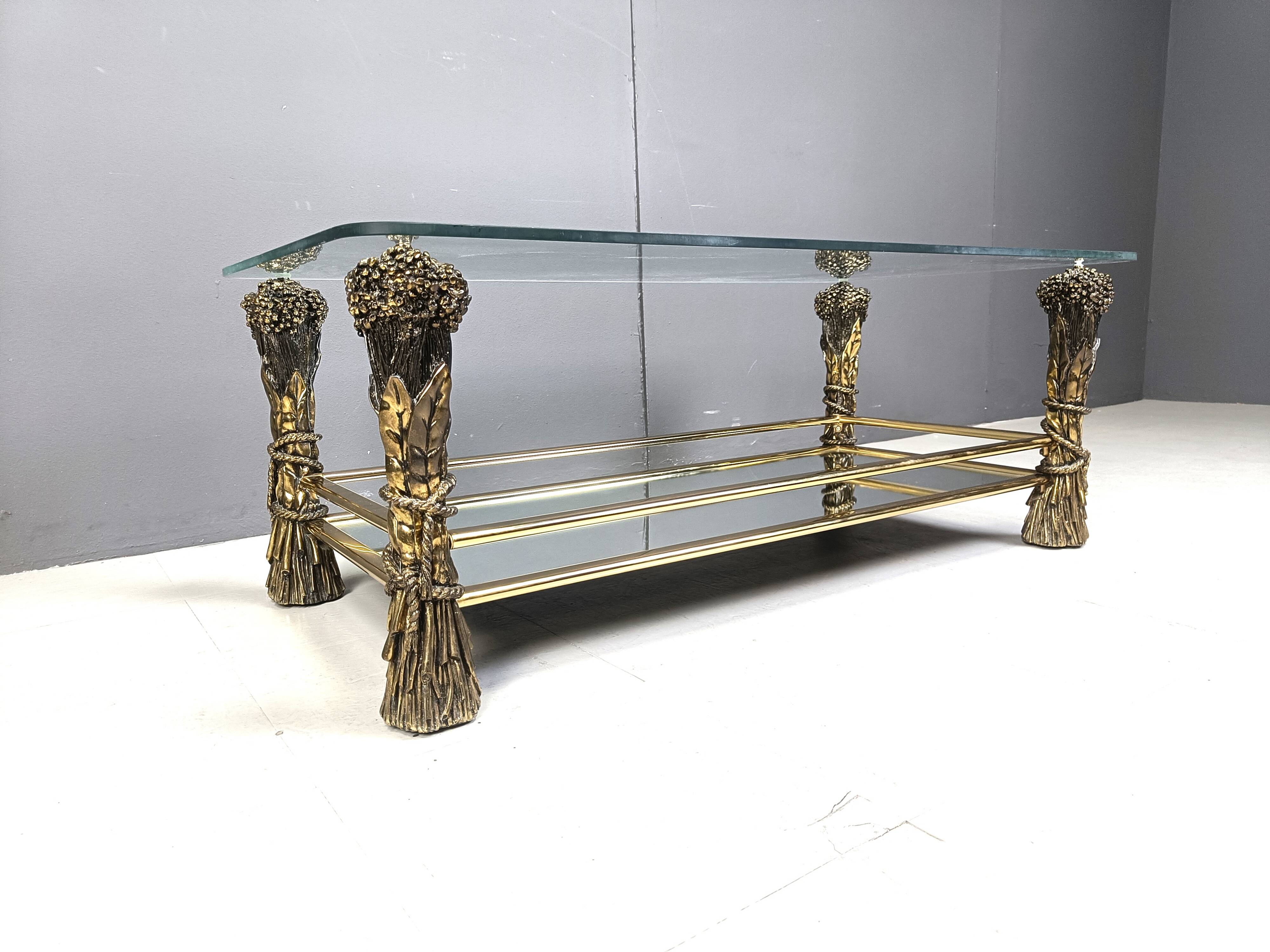 Vintage brass flower coffee table, 1970s